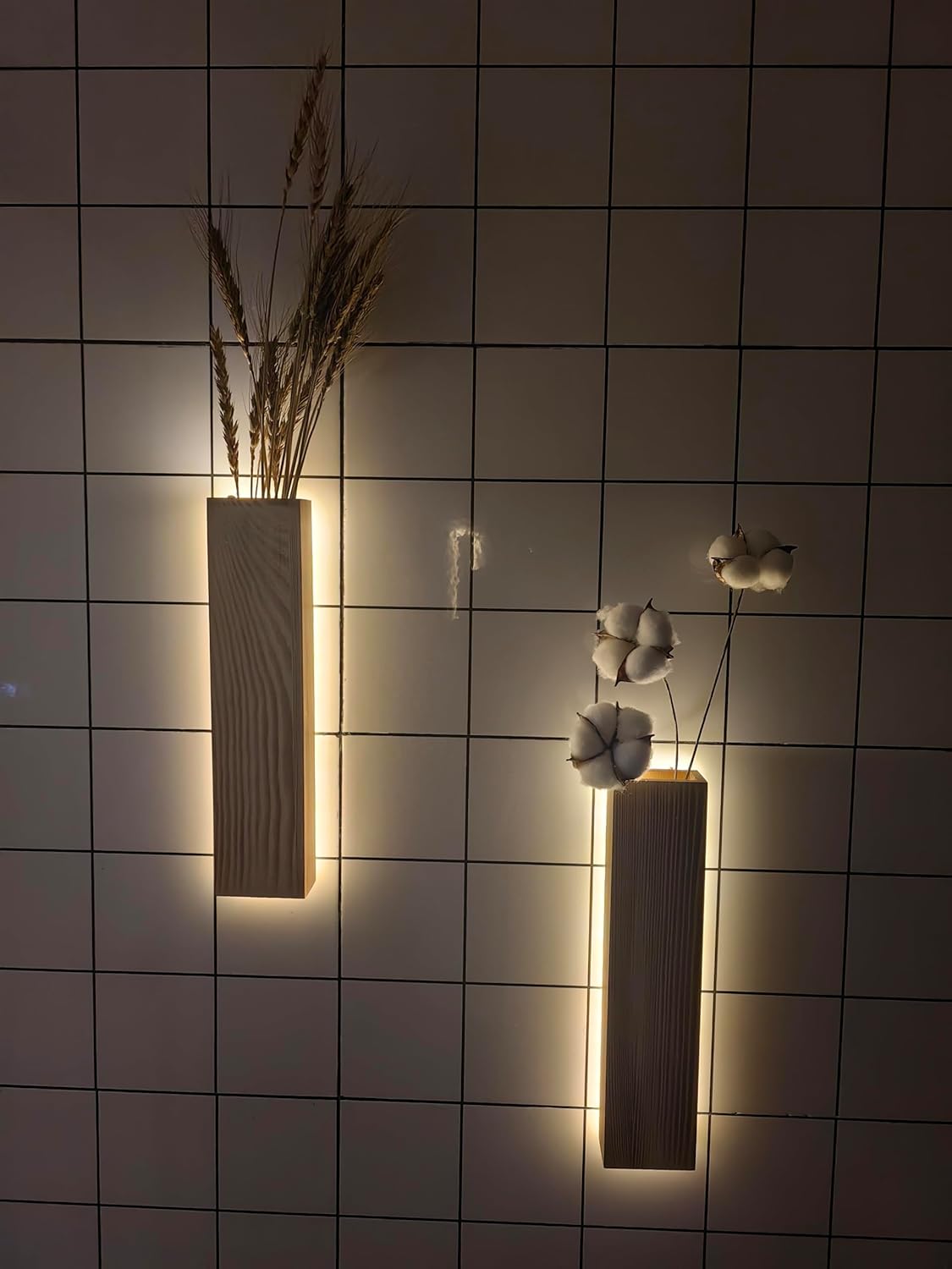 LED Lights Wall Planters Rustic Wall Decor with Lights,Bedroom Living Room Bathroom Hanging Vase for Dried Flowers Faux Plants